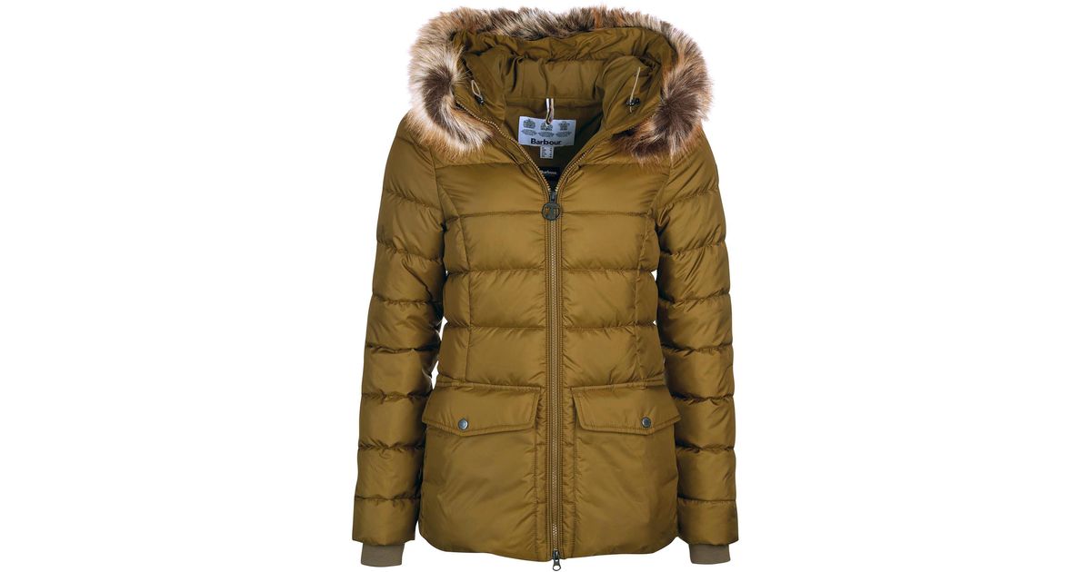 Barbour Bayside Faux Fur Trim Hooded Quilted Jacket In Sage At
