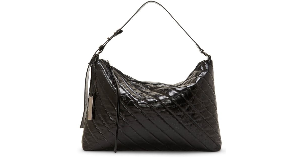 Vince Camuto Ottys Quilted Leather Hobo Bag In Black Cow Crystal At