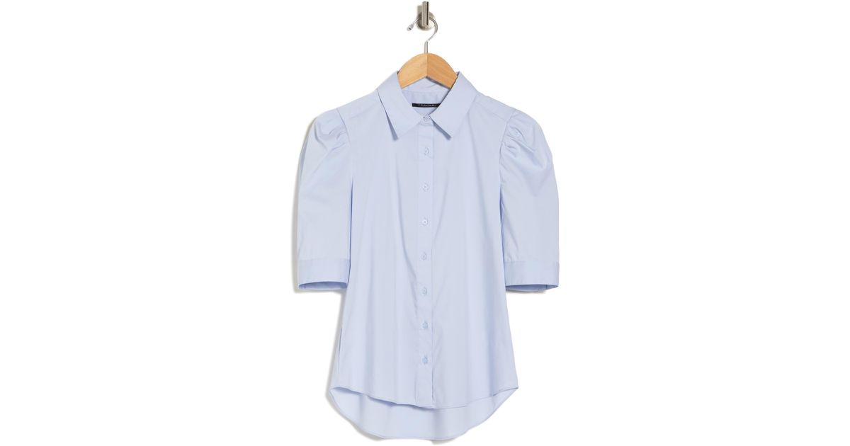 T Tahari Elbow Sleeve Button Front Shirt in Blue | Lyst