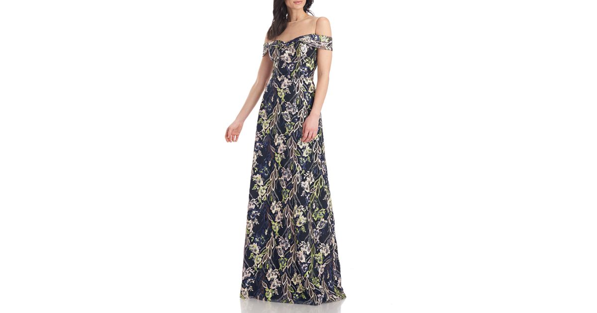 JS Collections Francesca Embroidered Gown In Black Iris At Nordstrom Rack - Lyst