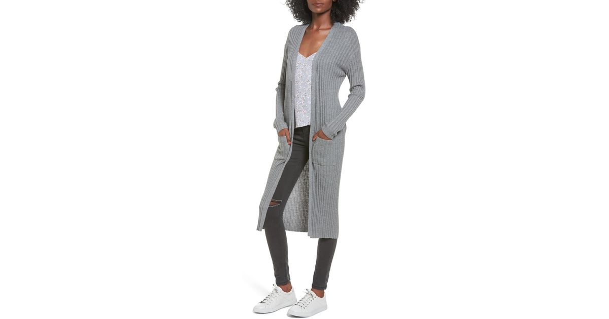 grey ribbed knitted midi cardigan