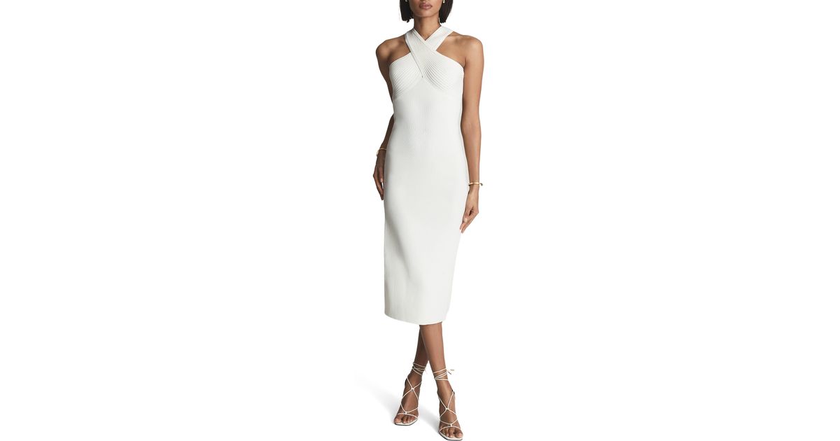 Reiss Keira Cross Neck Knit Sheath Dress in White | Lyst