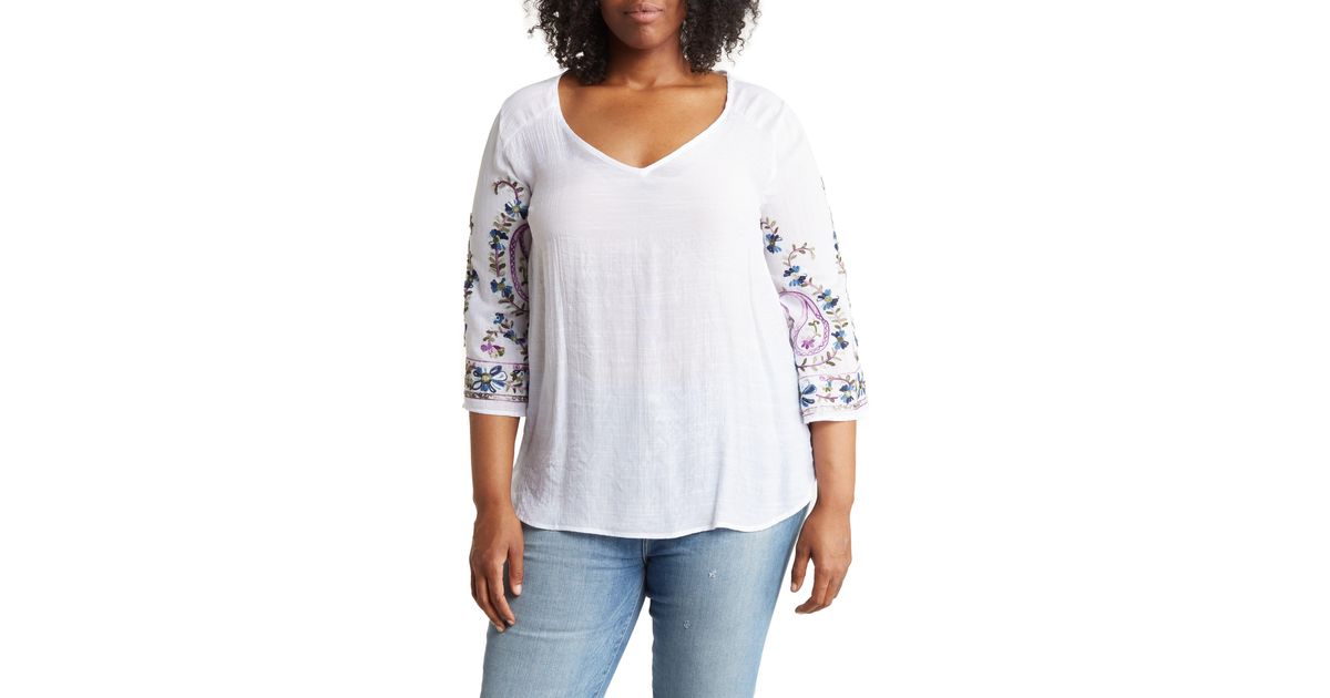Grace Floral Embroidered Sleeve Tunic Top in White Lyst