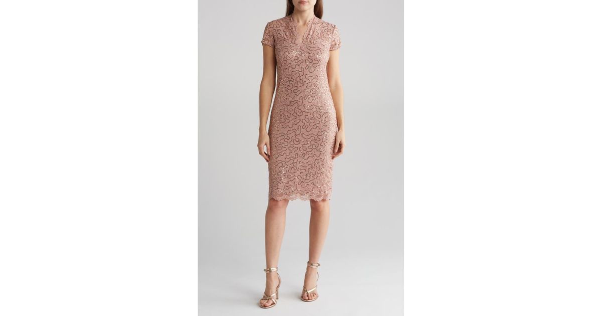 Marina Sequin Lace Cap Sleeve Sheath Dress in Pink Lyst