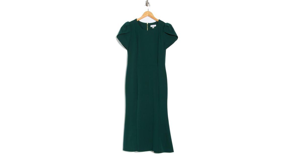 Calvin Klein Tulip Sleeve Crepe A-Line Midi Dress in Green | Lyst Calvin Klein Tulip Sleeve Crepe A-Line Midi Dress in Green | Lyst