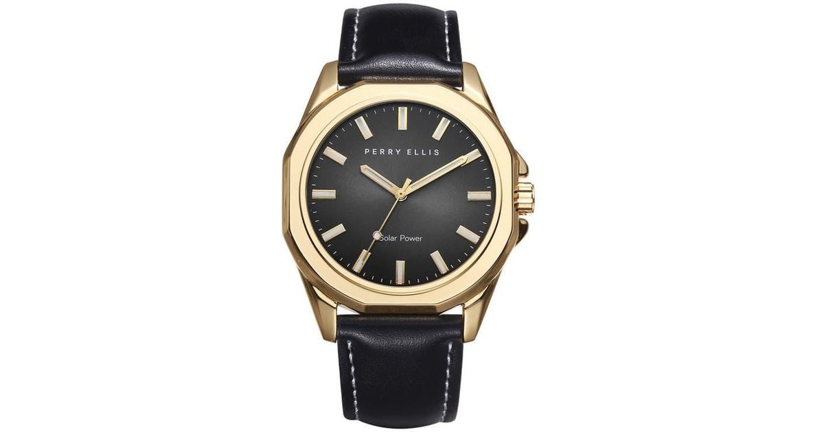 Perry Ellis Solar Leather Strap Watch, 41Mm in Black for Men | Lyst