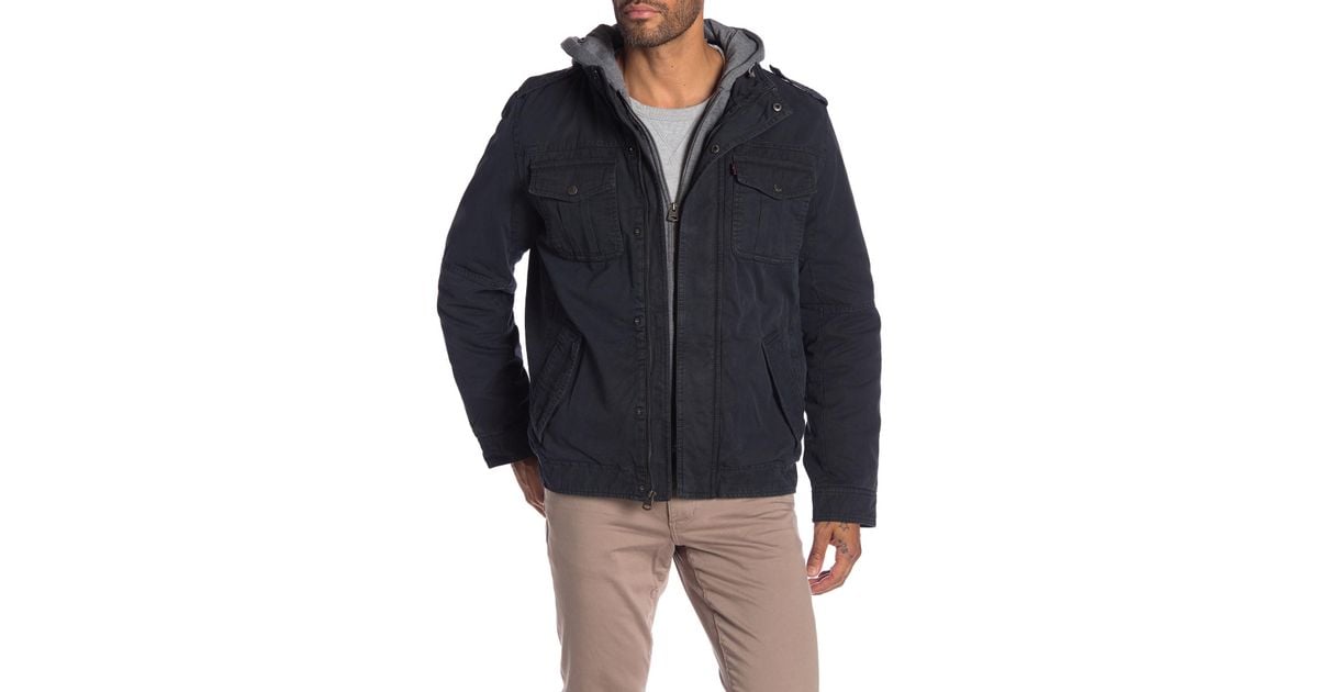 levi's faux shearling lined military jacket with hoodie