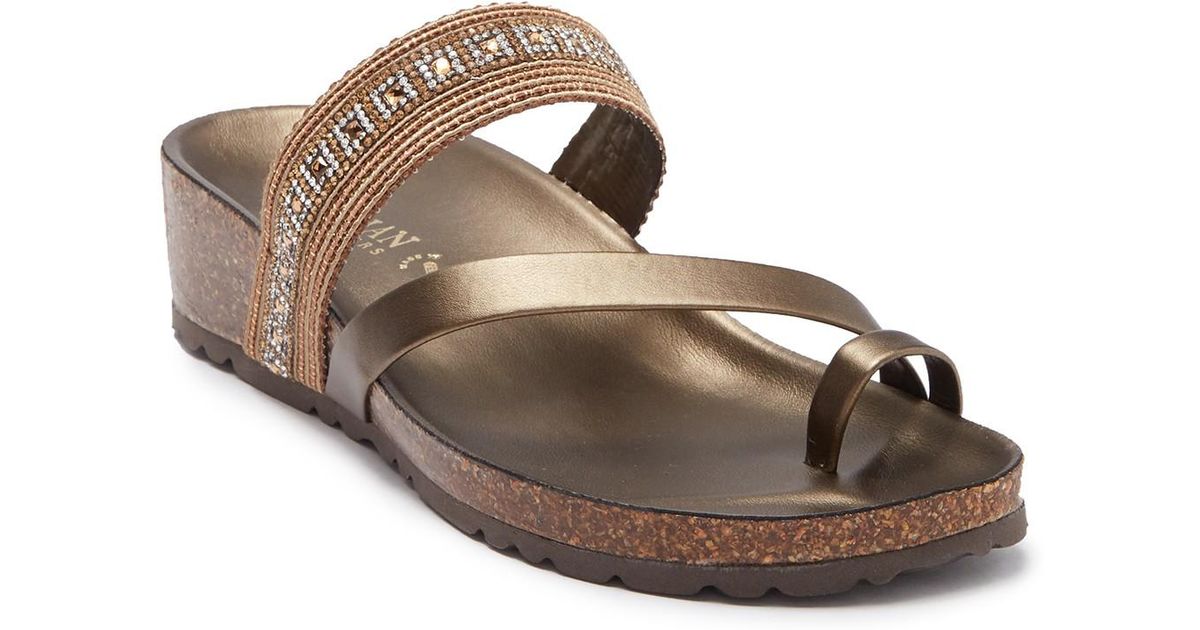 Italian Shoemakers Leather Mace Wedge Sandal in Brown - Lyst