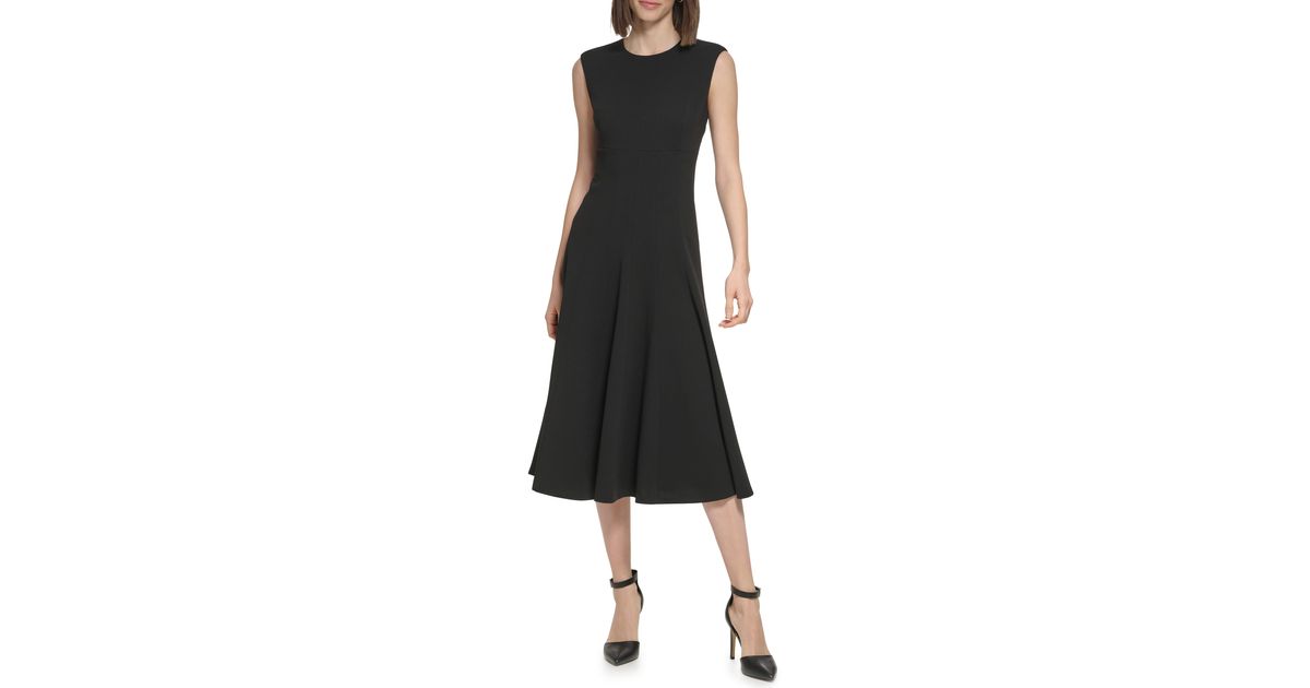 Calvin Klein Empire Waist Seamed Midi Dress in Black Lyst