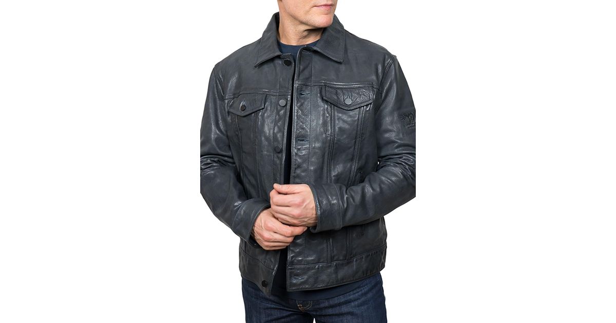 Boston Harbour Vintage Blue Rugged Leather Trucker Jacket For Men Lyst