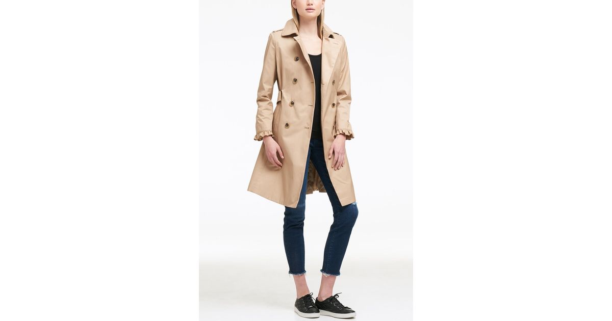 Double Ted Belted Trench Coat, Dkny Ruffle Trimmed Cotton Blend Gabardine Trench Coat