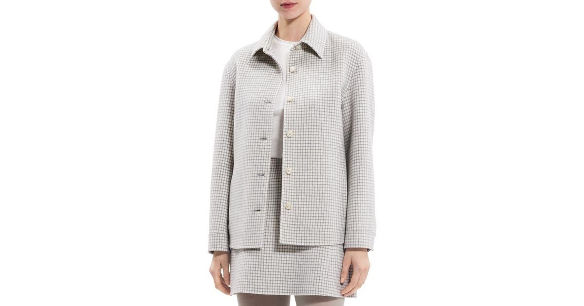 Theory Check Wool Shirt Jacket in Gray | Lyst Theory Check Wool Shirt Jacket in Gray | Lyst