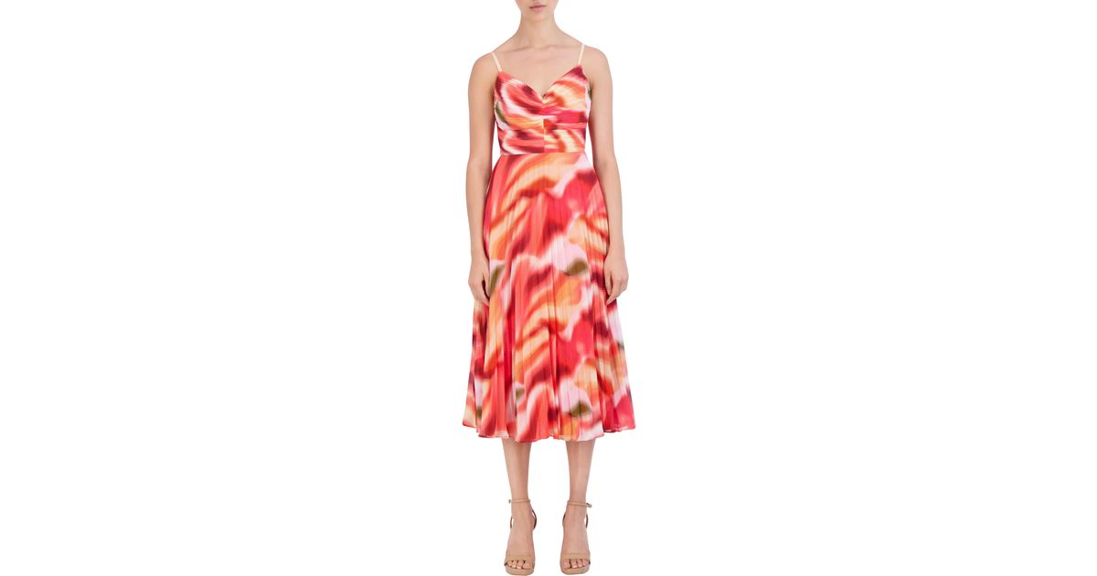 BCBGMAXAZRIA Pleated Midi Dress in Red Lyst