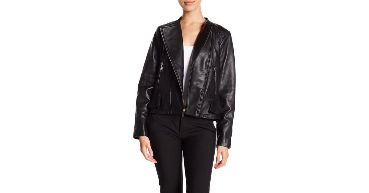 michael michael kors ruffle hem leather moto jacket