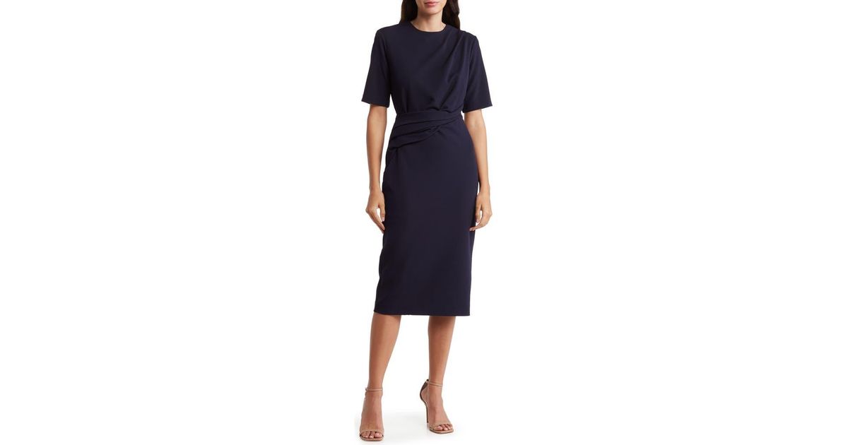 Alexia Admor Harper Short Sleeve Midi Sheath Dress in Blue | Lyst