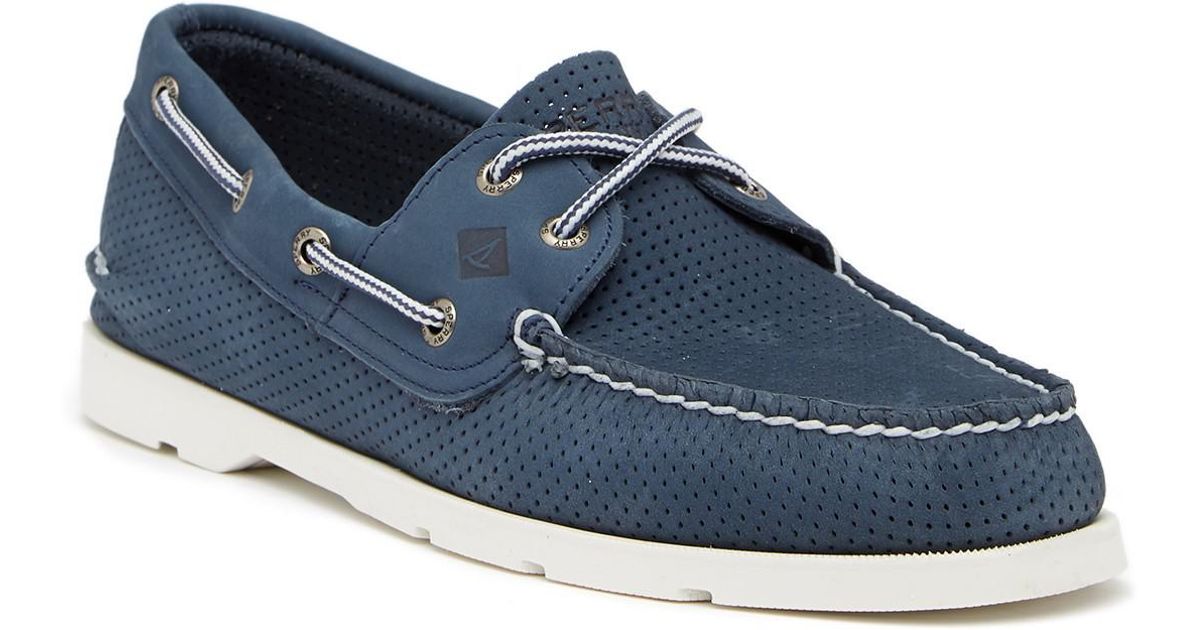 Sperry Top-Sider Leeward 2-eye Perforated Leather Boat Shoe in Navy ...