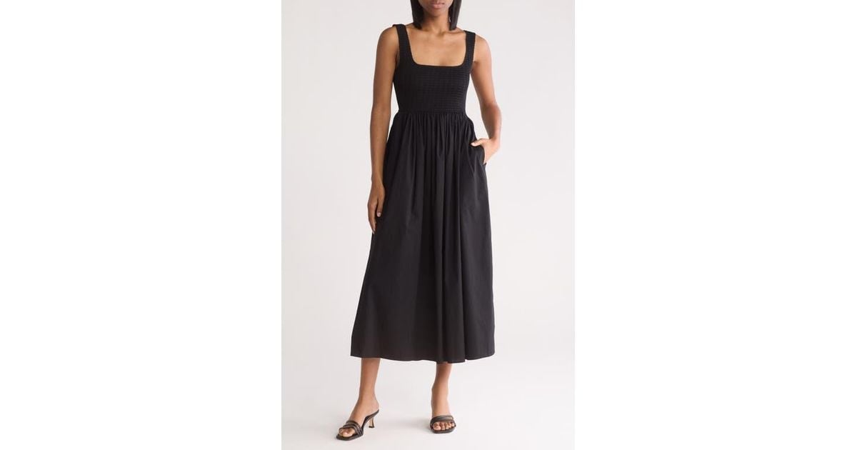 Wayf Smocked Fit & Flare Sundress in Black | Lyst