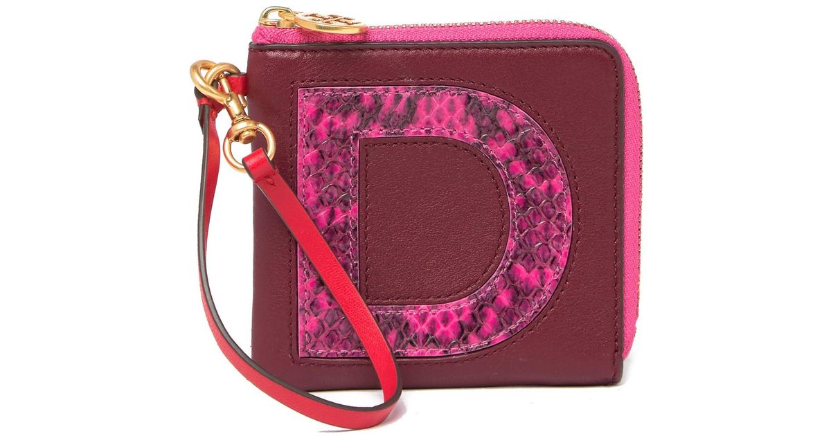 Tory Burch Leather Monogram Card Case Key Ring in Red Lyst