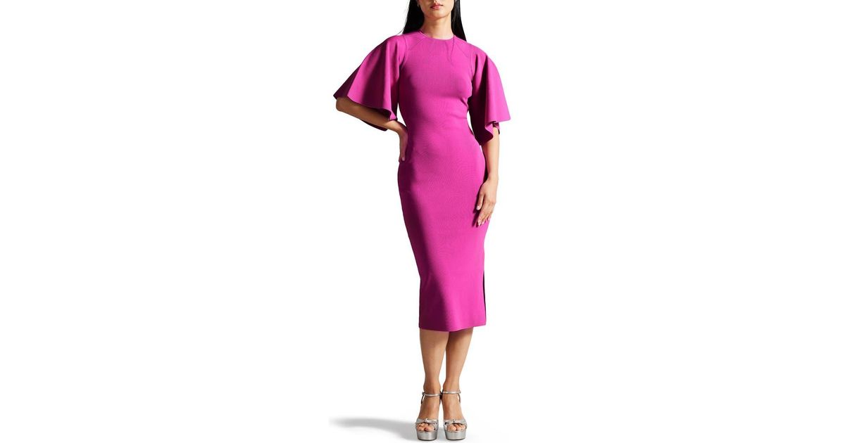 Ted Baker Lounia Fluted Sleeve Body-Con Sweater Dress in Pink Lyst