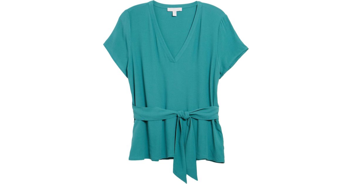 Chelsea28 Tie Front V neck Top in Green Lyst