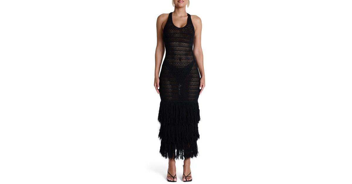 Naked Wardrobe Open Stitch Fringe Midi Dress in Black | Lyst Naked Wardrobe Open Stitch Fringe Midi Dress in Black | Lyst