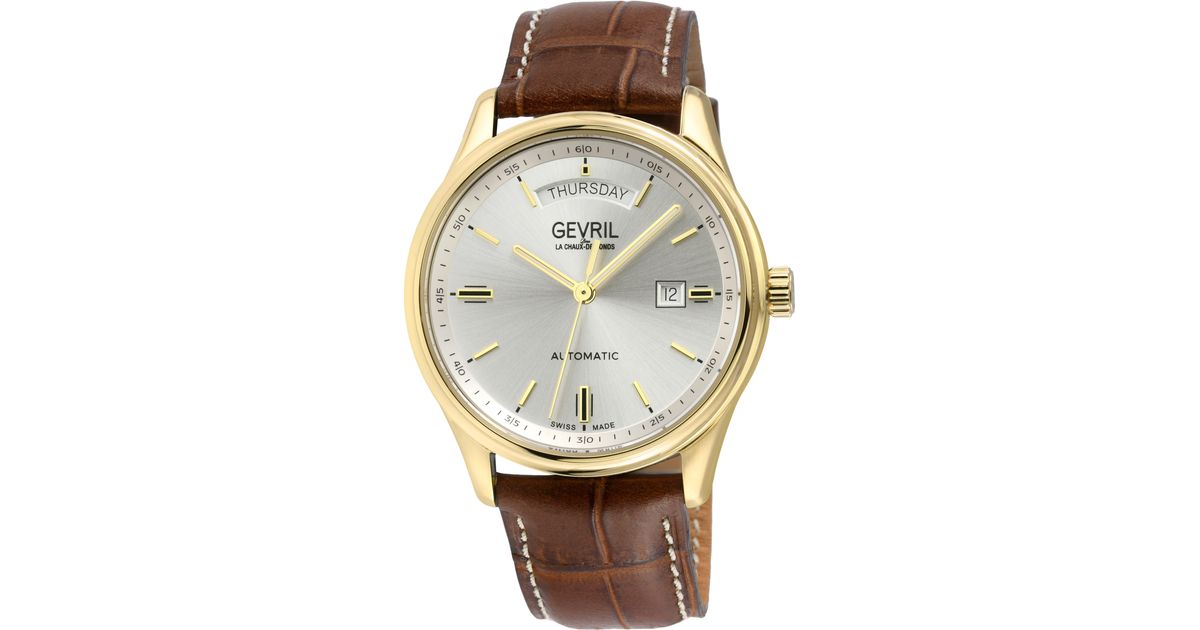 Gevril Excelsior Swiss Automatic Croc Embossed Leather Strap Watch in ...