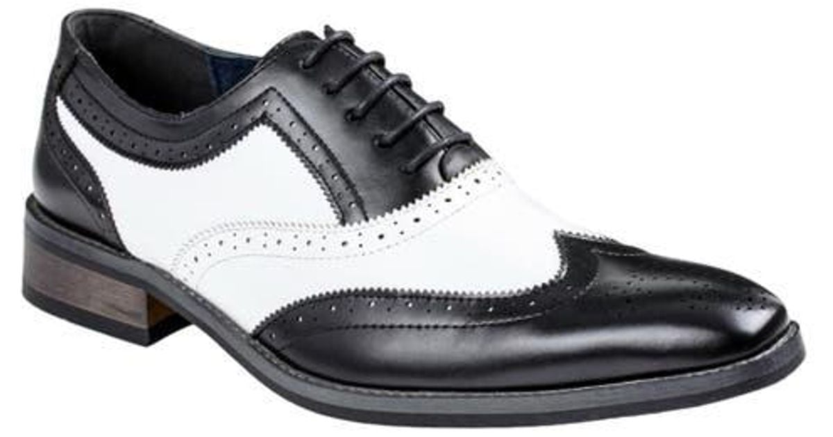 Bold Black And White Wingtip Two Toned Shiny Dress Oxford Shoes Perfect For Men 1920s Gangster Style by Ferrini Boot main image 0