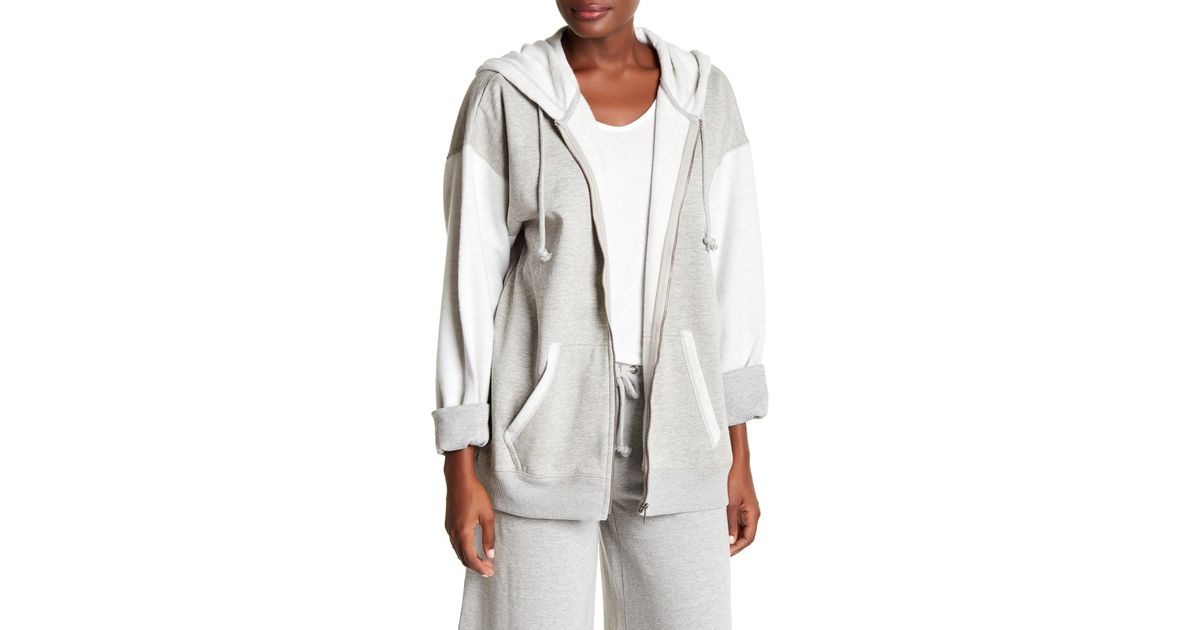Download Free People Synthetic Drawstring Front Zip Hoodie in Grey ...