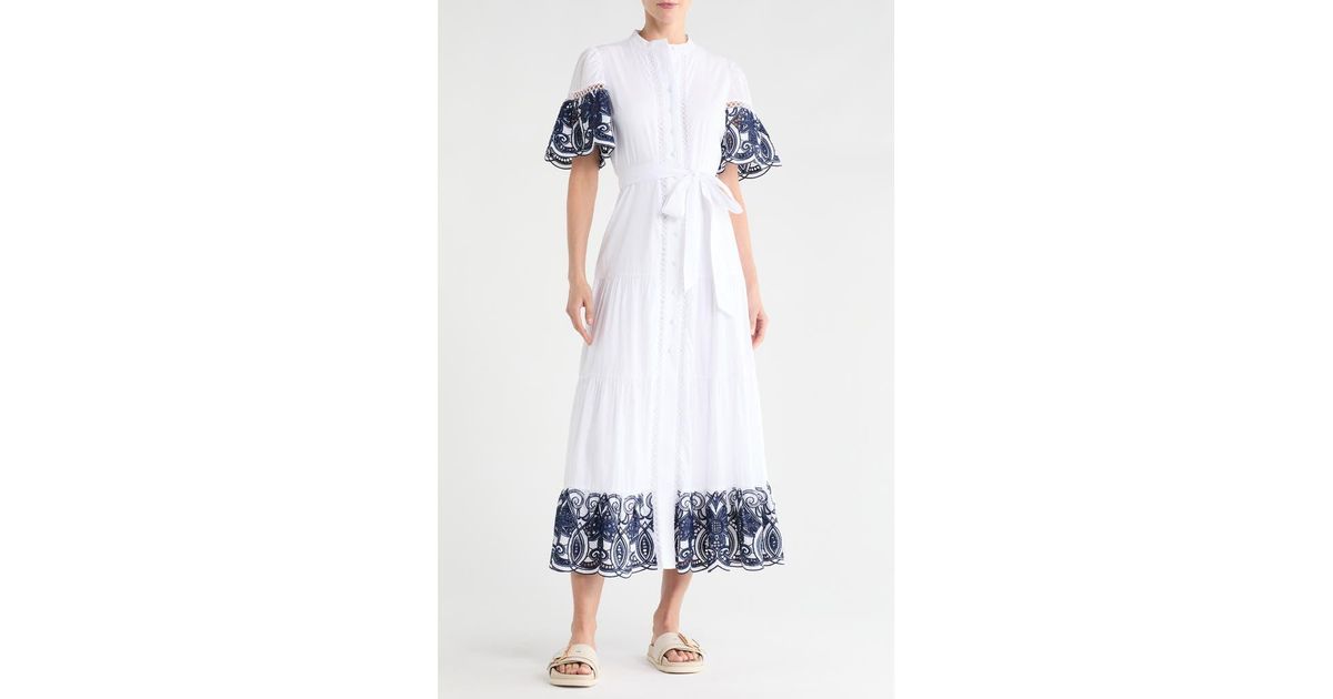 Love By Design Southampton Embroidered Maxi Shirtdress in White