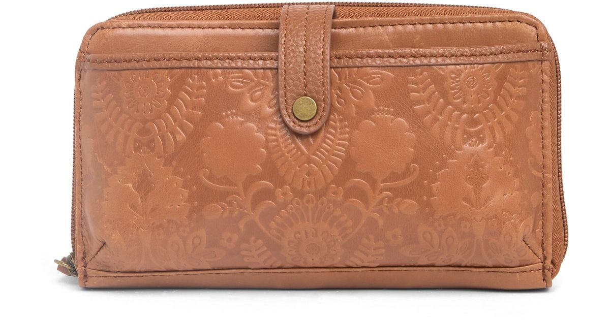 The Sak Iris Leather Large Smartphone Crossbody Bag In Tobacco Floral