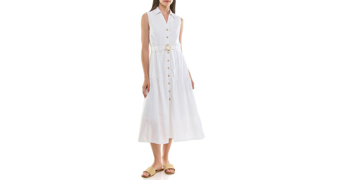 Nicole Miller Sleeveless Belted Linen Shirtdress in White | Lyst Nicole Miller Sleeveless Belted Linen Shirtdress in White | Lyst