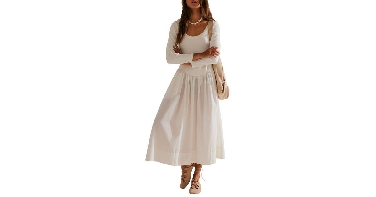 knee length dresses for ladies Free People Free-est Fp Beach Aelia Drop-Waist Midi Dress – White Chocolate  Couture main image 1