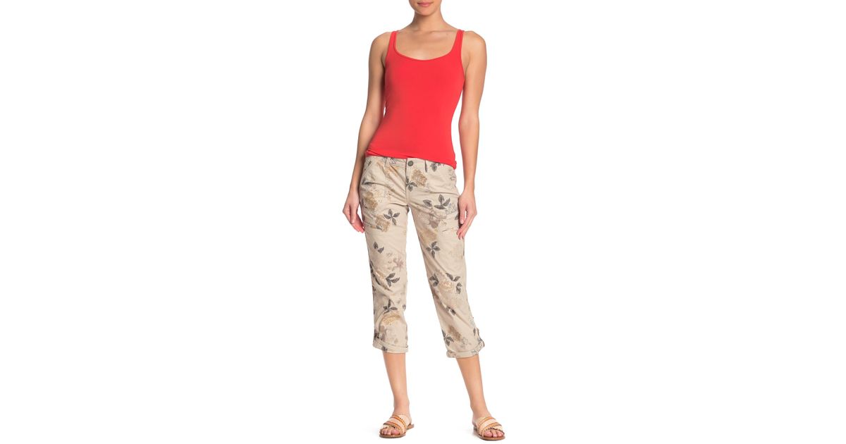 Democracy Floral Convertible Utility Cropped Capris in Natural