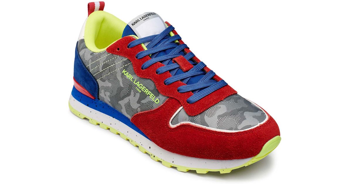 Karl Lagerfeld Suede & Camo Speckled Sole Running Sneaker In Red At