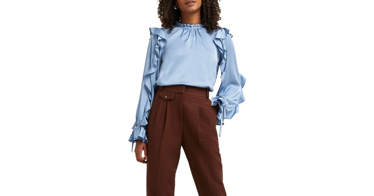 River Island Frill Sleeve Satin Blouse In Light Blue At Nordstrom Rack Lyst
