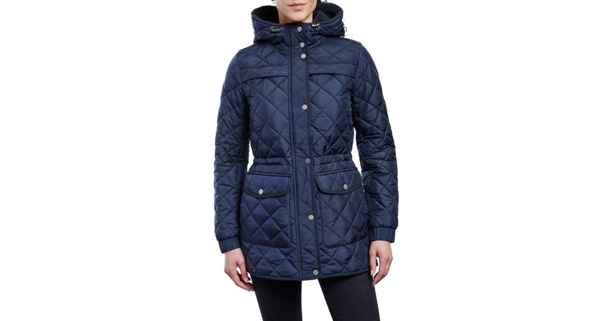 Lucky Brand Diamond Quilt Anorak With Faux Fur Hood In Dk Navy At ...