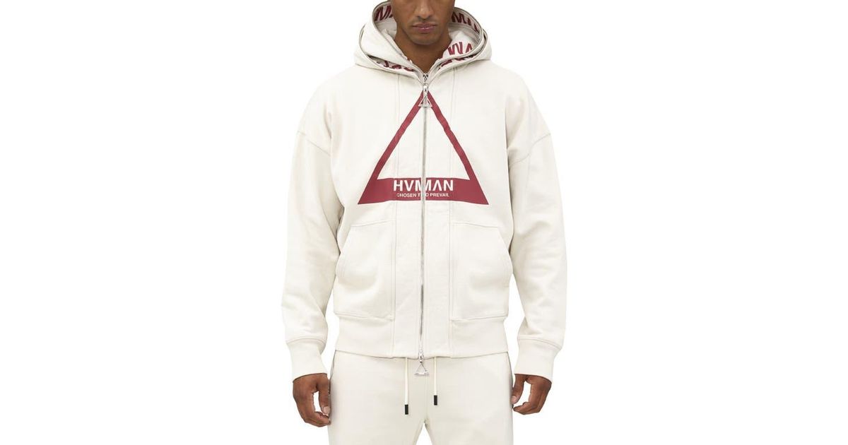 HVMAN Double Hood Triangle Logo Zip Hoodie in Natural for Men | Lyst