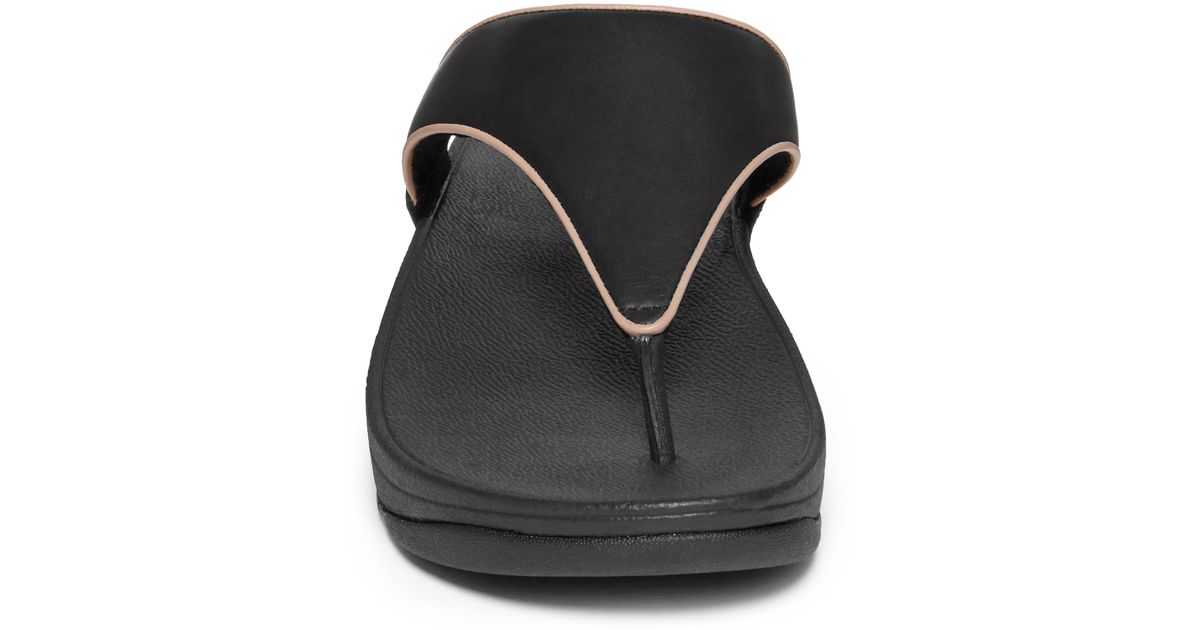 Fitflop Leather Lulu Wedge Flip Flop In Black/beige At Nordstrom Rack | Lyst