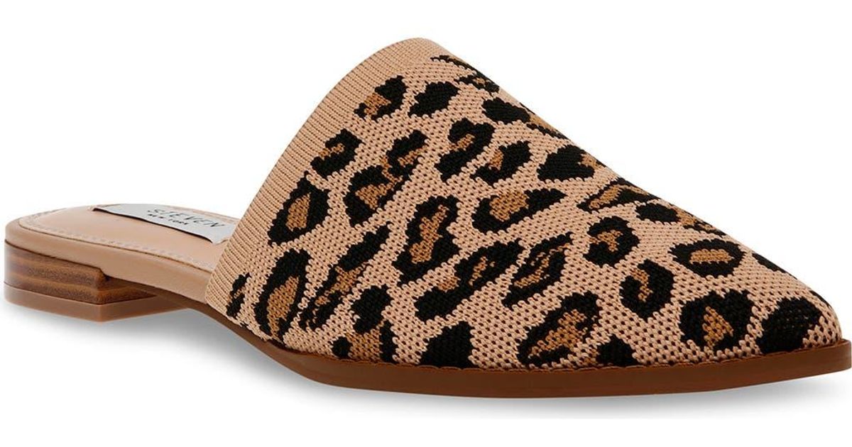 Steven New York Leopard Print Knit Pointed Mules in Brown Lyst