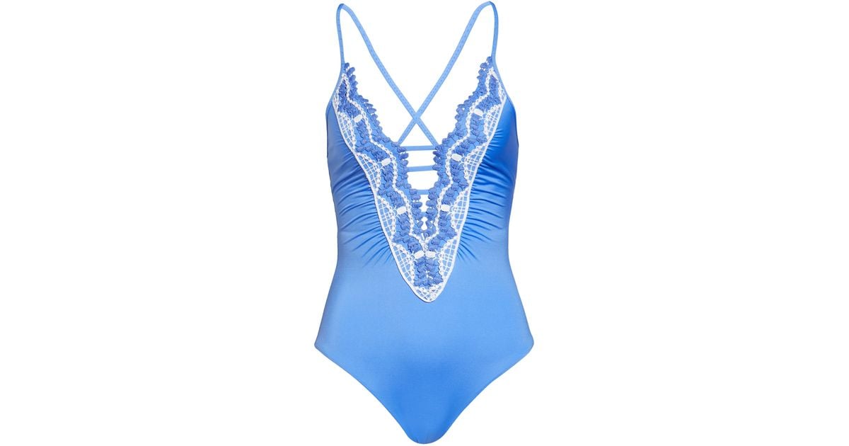 Becca Delilah Plunge Onepiece Swimsuit in Blue Lyst