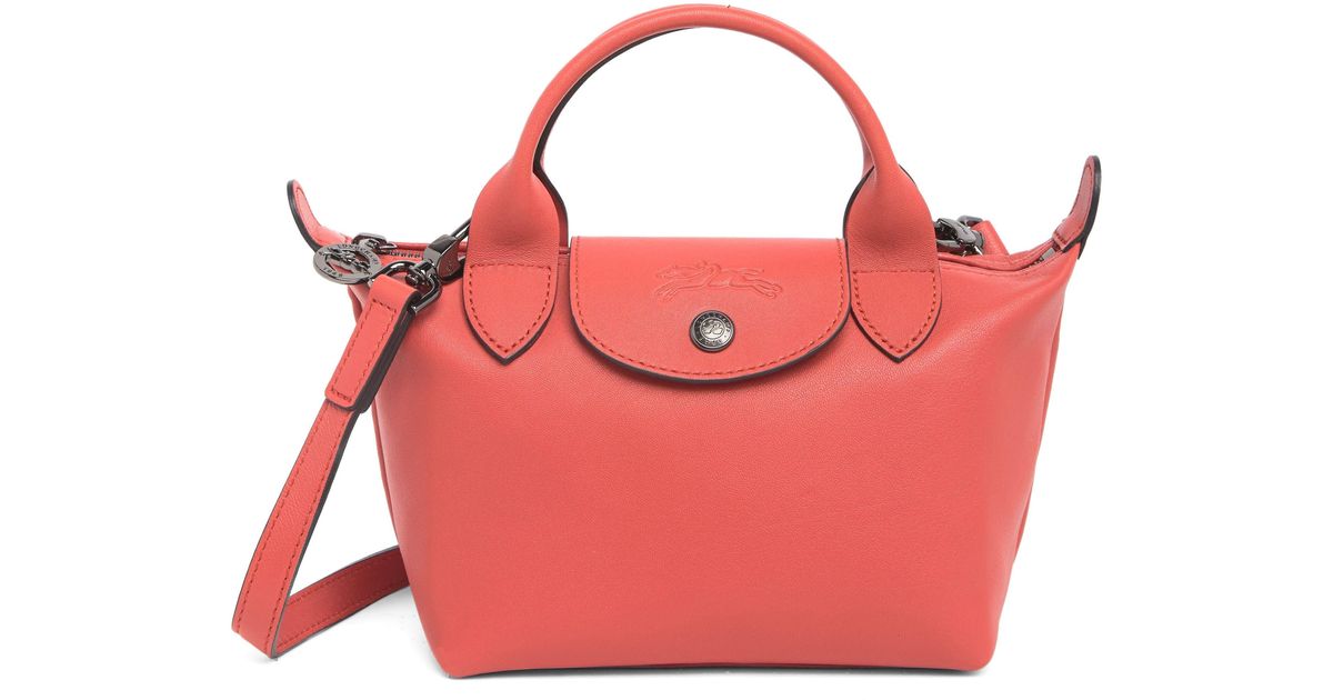 Longchamp X-small Le Pliage Cuir Convertible Top Handle Bag in Red | Lyst