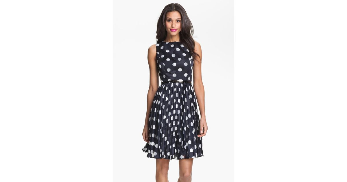 Adrianna Papell Burnout Polka Dot Fit & Flare Dress in Navy (Blue ...