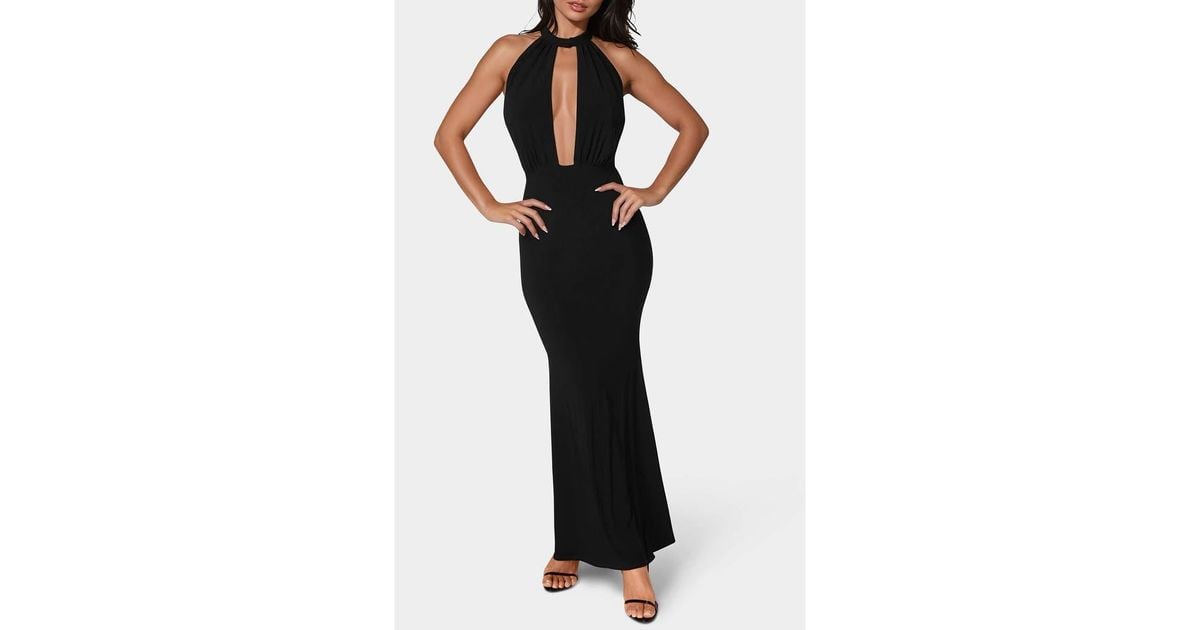 Bebe Halter Plunge Neck Maxi Dress in Black | Lyst