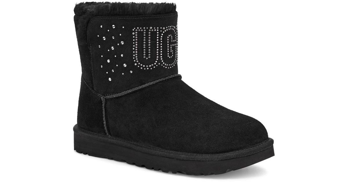UGG UGG Classic Gem Faux Fur Lined Mini Boot In Black At Nordstrom Rack |  Lyst