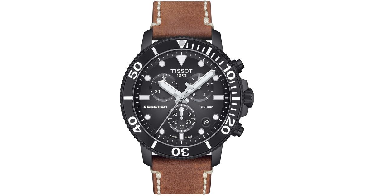 Tissot Seastar Leather Strap Chronograph Diving Watch in Black for Men