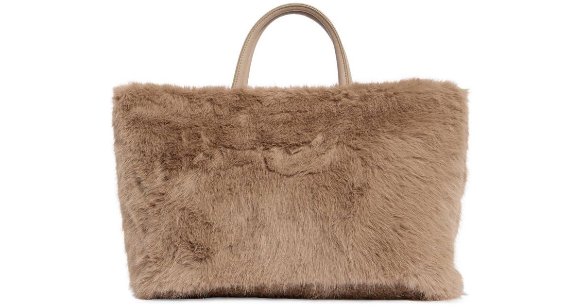 BCBGMAXAZRIA Faux Fur Tote Bag With Pouch in Brown | Lyst