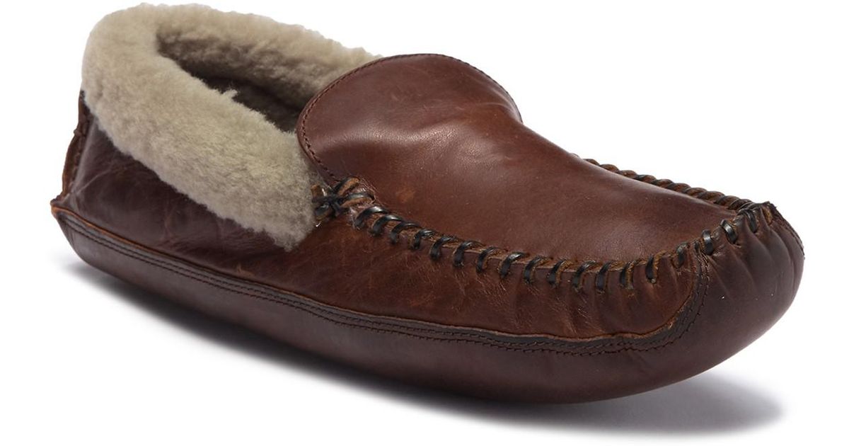 Frye Cabin Genuine Shearling & Leather Slipper in Dark Brown (Brown