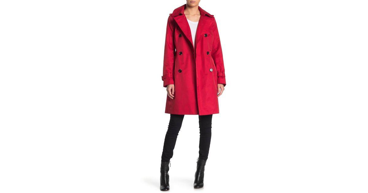 Michael Kors Cotton Missy Belted Trench, Red Short Belted Trench Coat