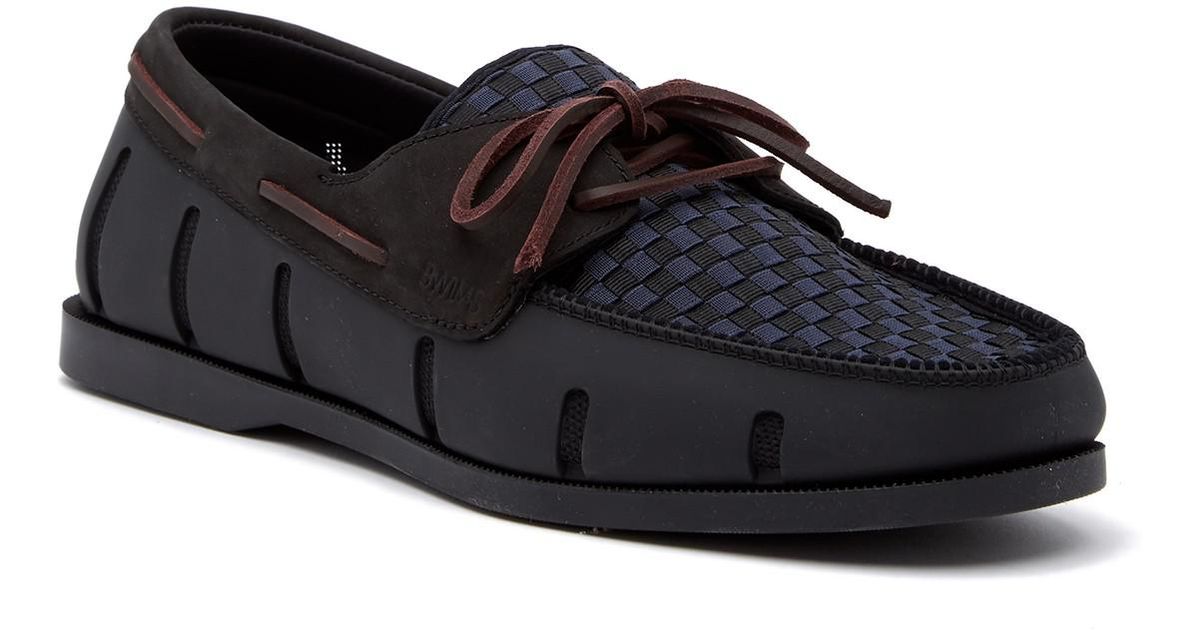 Swims Lace Boat Loafer Woven in Black 