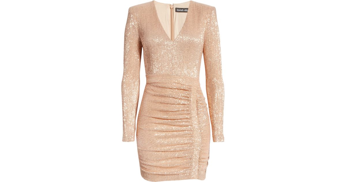Lavish Alice Micro Sequin Long Sleeve Minidress In Rose Gold At Nordstrom Rack in Metallic | Lyst